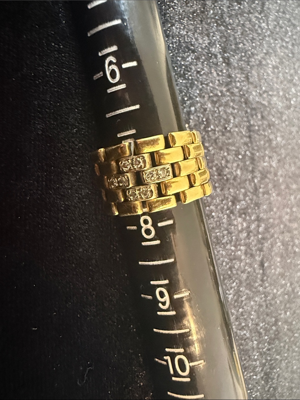 14K gold link style ring with pave diamonds